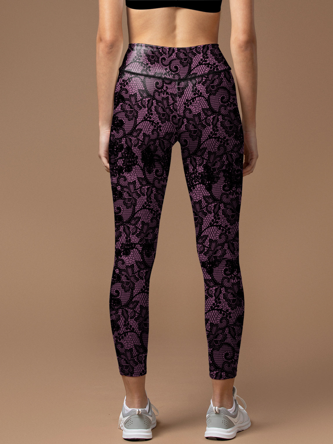 Imitate knitted lace flower crimson leggings
