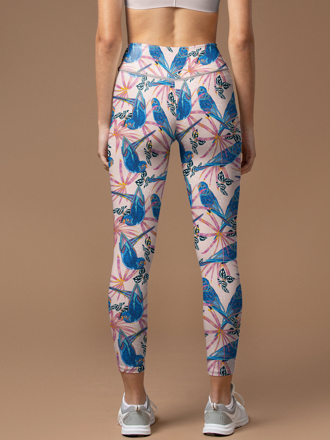Animal hand drawn parrot birds troical forest leggings
