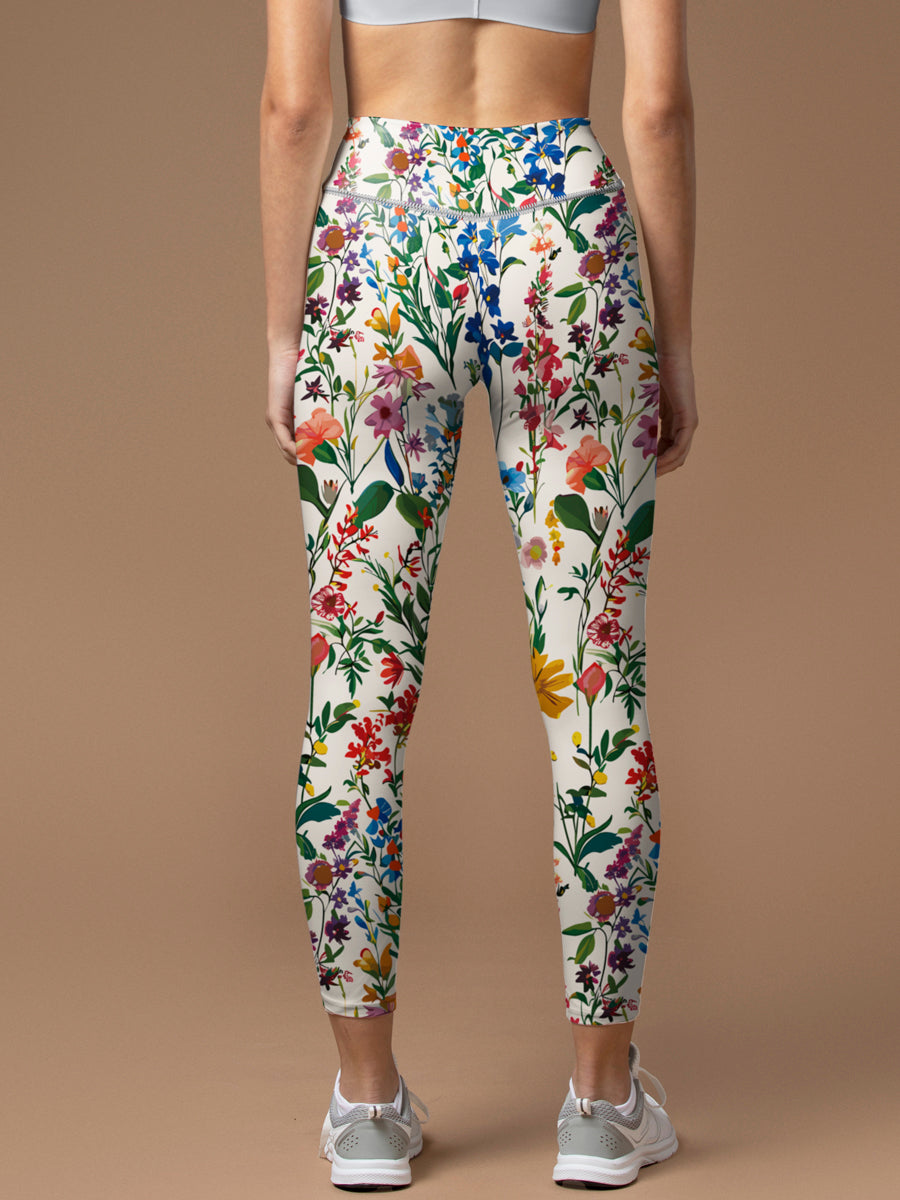 Hand painted wildflowers seamless leggings