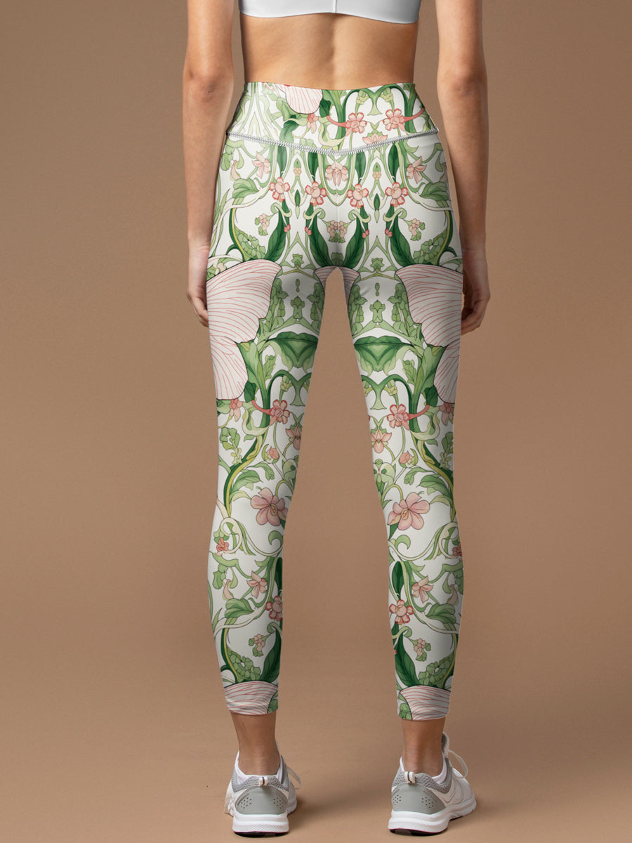 Animal hand-painted butterfly vine flower leggings
