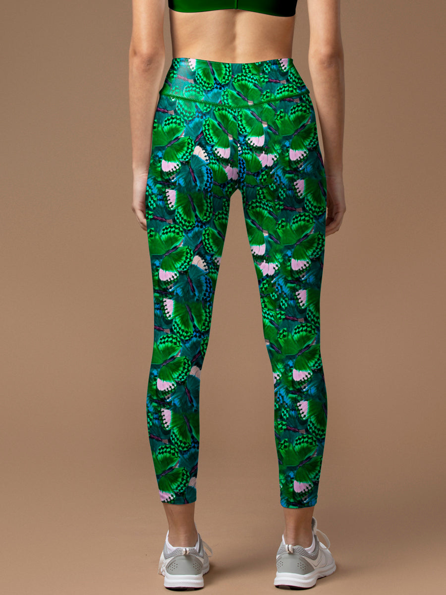 Animal watercolor green butterfly leggings