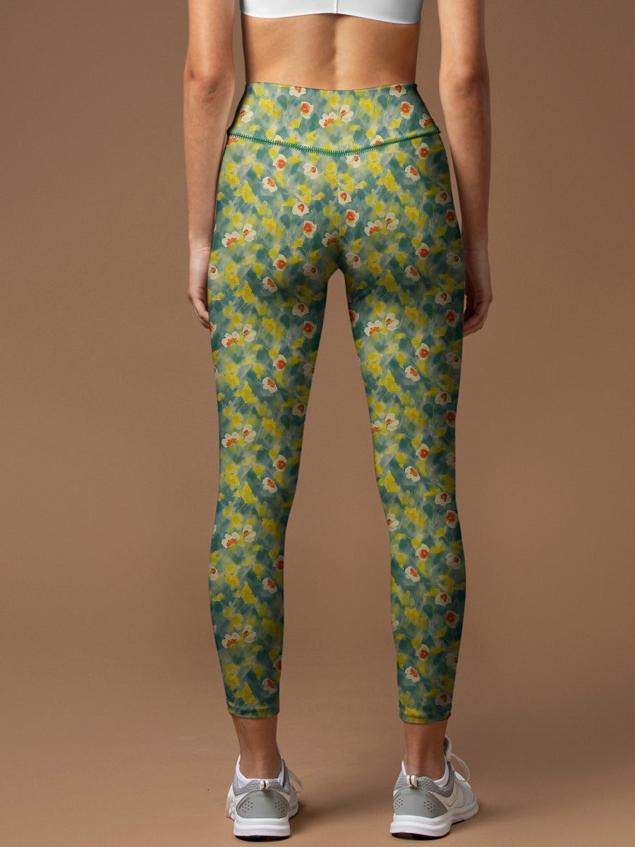 Flower vague watercolor daffodil leggings