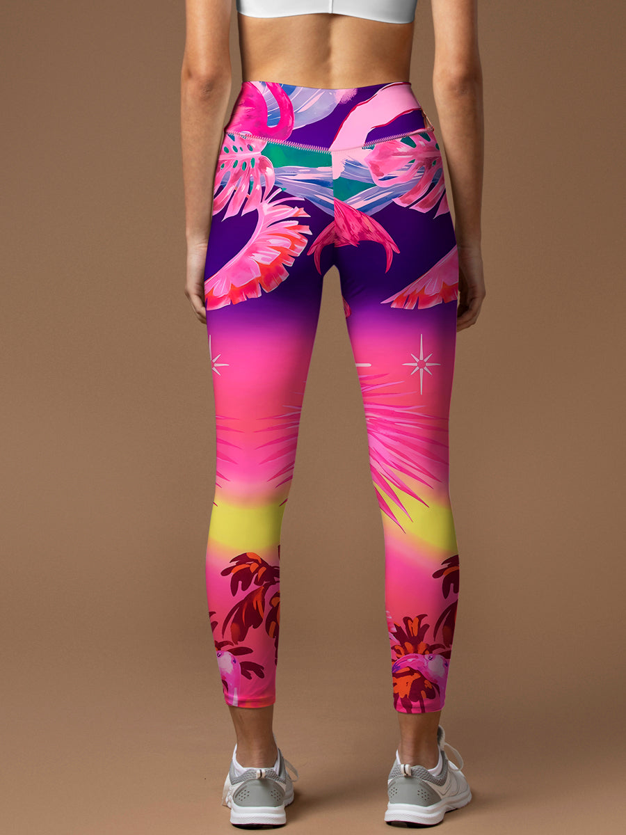 Gradient tropic flamingo chameleon monstera leggings