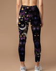 Colorful butterfly and moon bright watercolor galaxy leggings