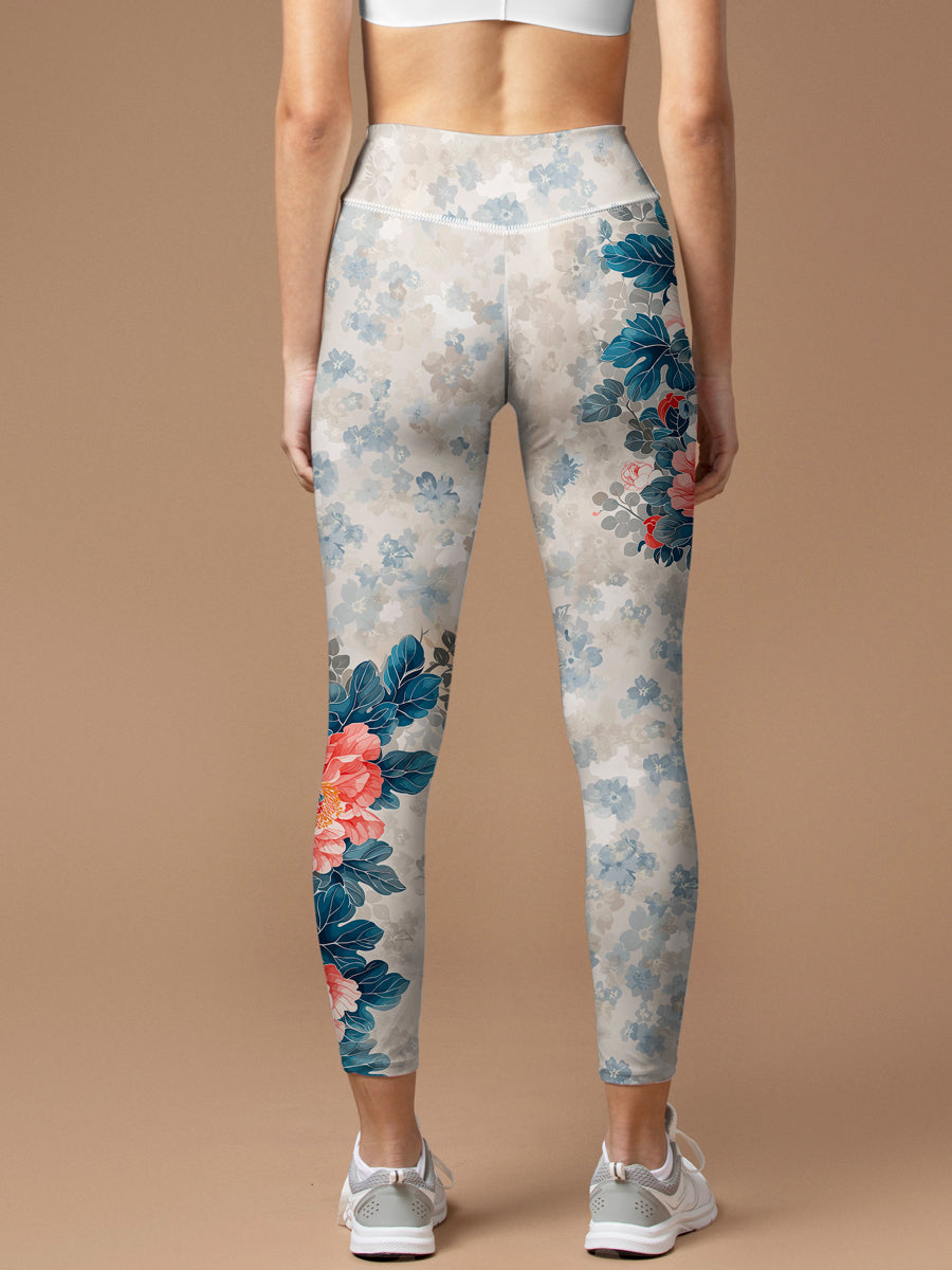 Flower national trend blooming peony leggings