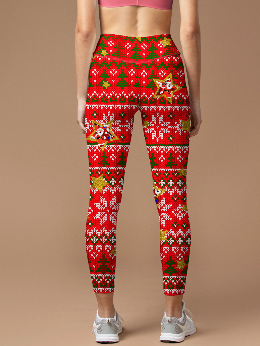 Snowflake christmas tree santa claus splicing legging