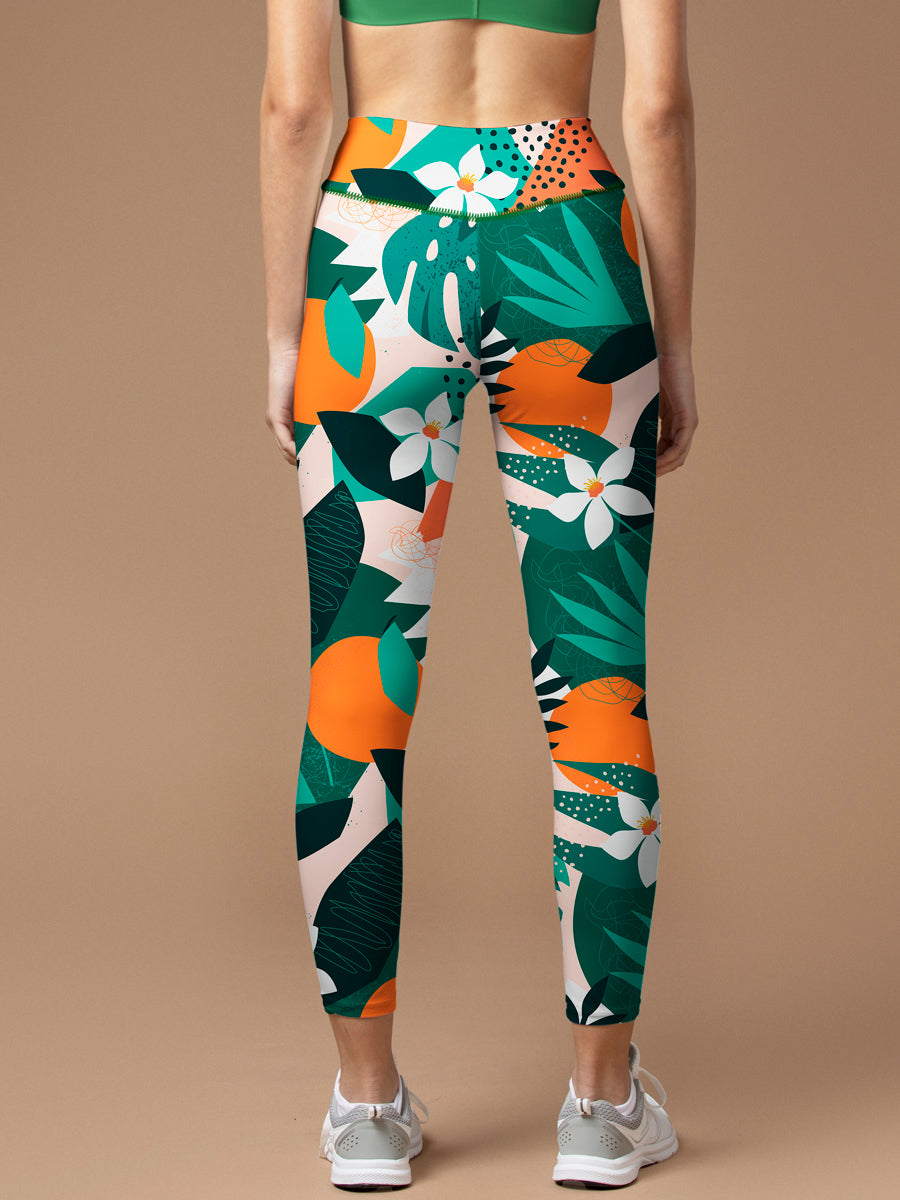 Botanical monstera leaf flower leggings