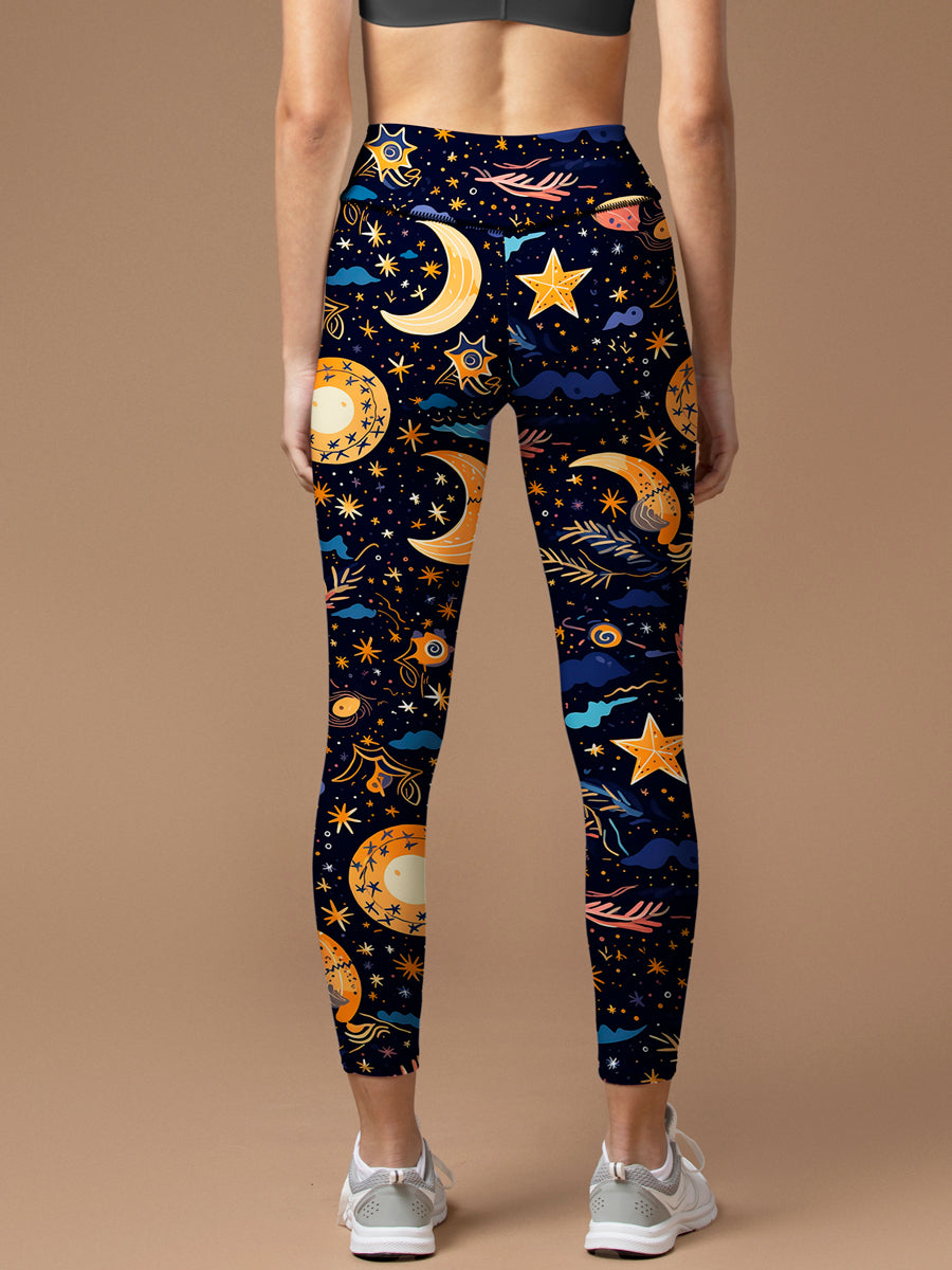 Star moon galaxy design leggings