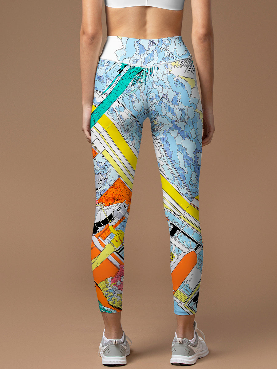 Botanical forest racecourse print yoga leggings