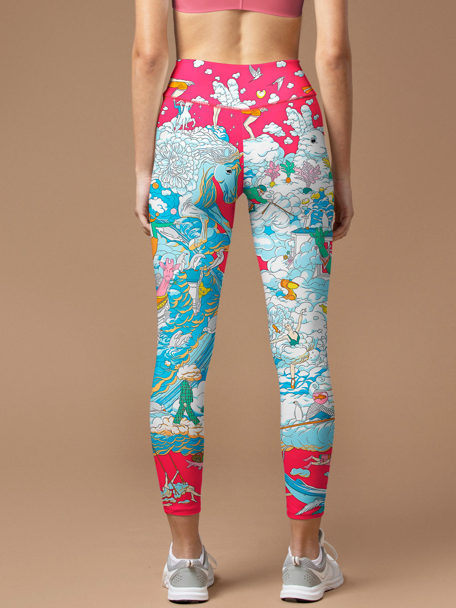 Dreamland on the cloud colorful creatures print yoga leggings