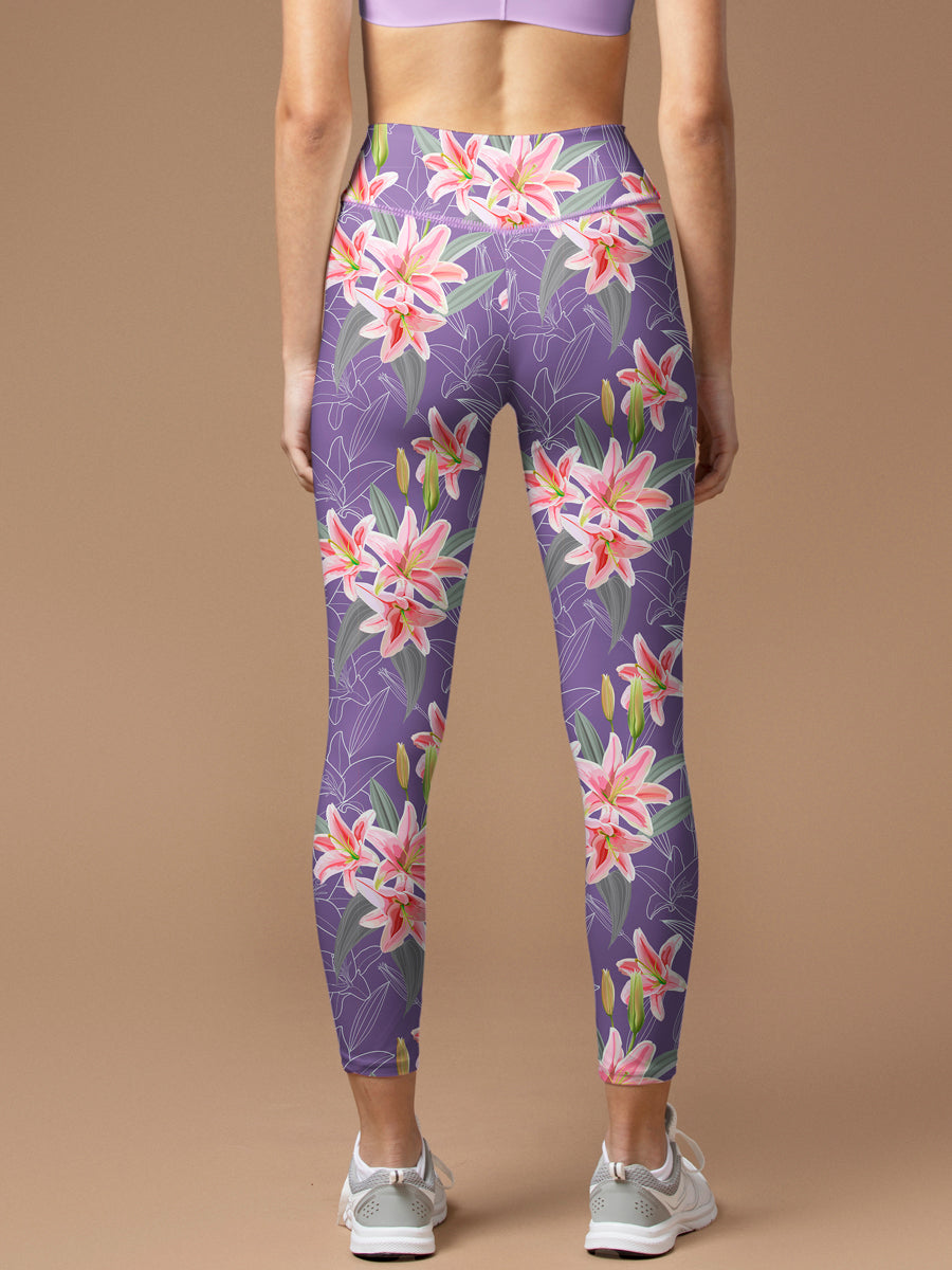 Flower pink lily watercolor leggings