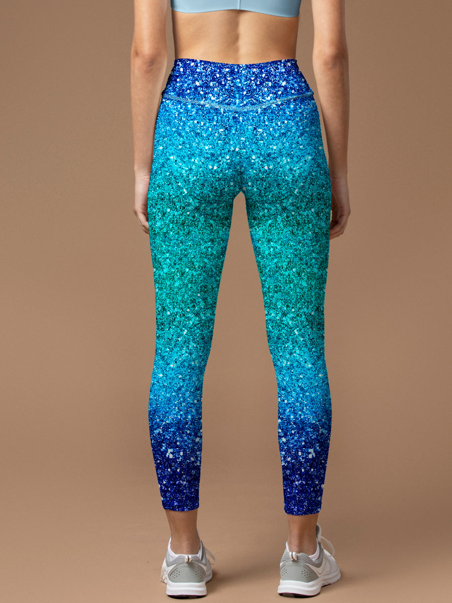 Blue light glitter gradient leggings