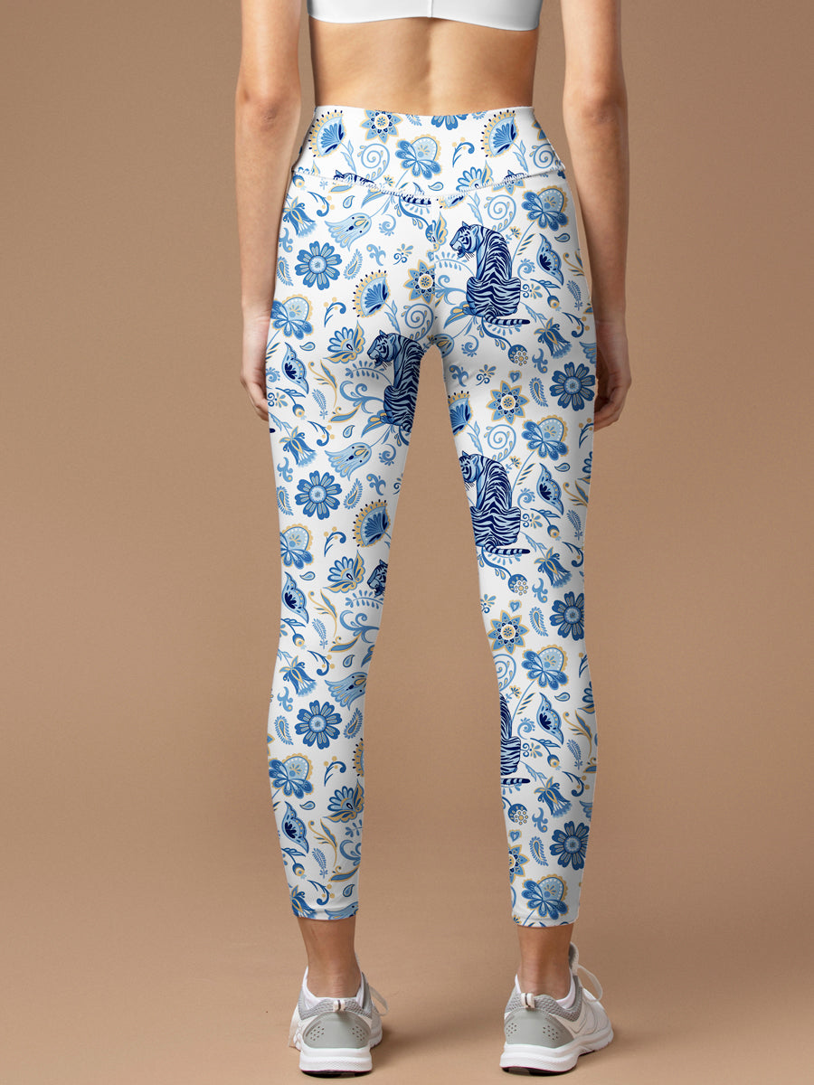 Animal tiger blue wild plants leggings