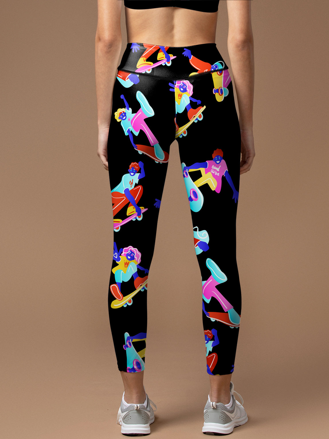 Cartoon drawing colorful skateboard leggings
