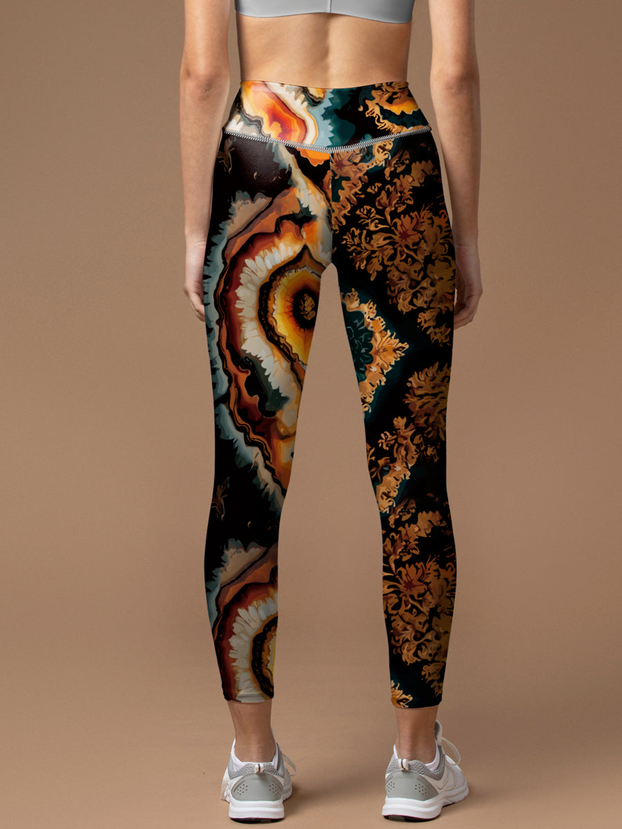 Vibrant agate pattern tie dye water ripple leggings