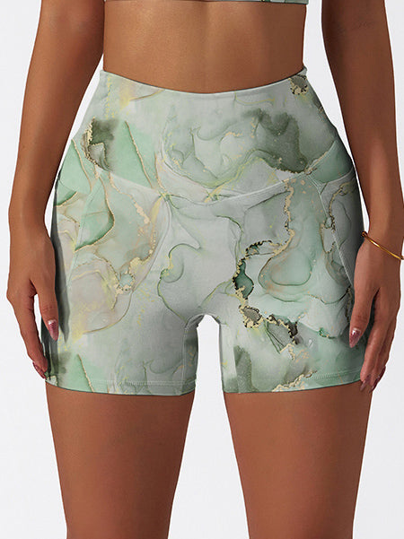Gilt water ripple gold green marble print shorts