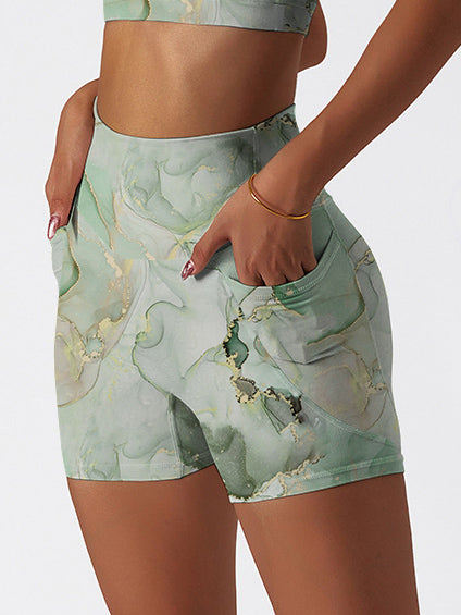 Gilt water ripple gold green marble print shorts