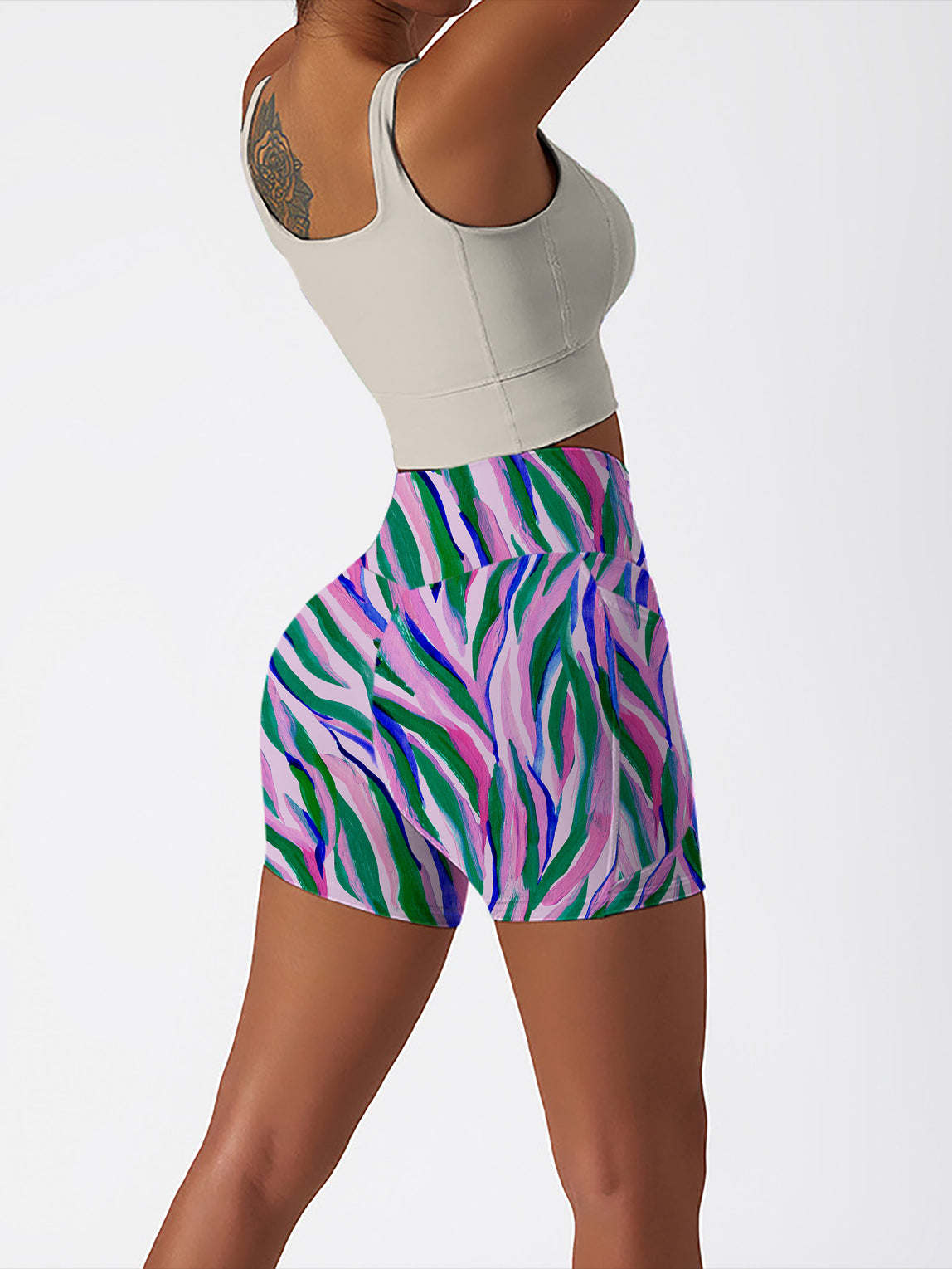 Geometry abstract green stripe shorts