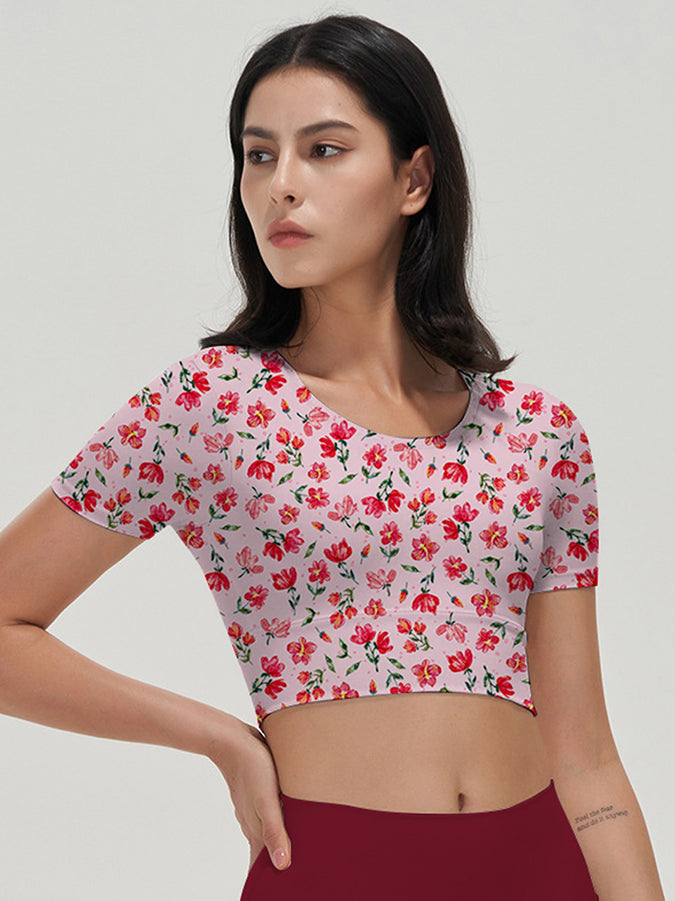 Flower pink ditsy wildflower short sleeve tops