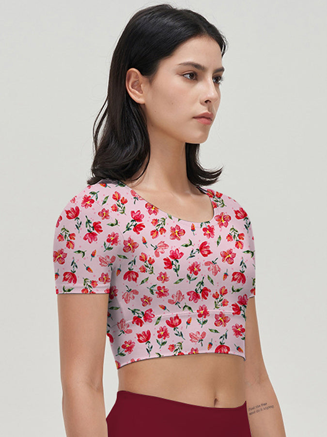 Flower pink ditsy wildflower short sleeve tops