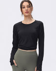 Basic breathable mesh nude back slit long sleeve