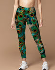 Animal green peacock feather leggings