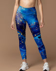Water ripple blue abstract gilt tie dye leggings