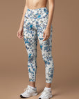 Flower blue and white butterfly on branch leggings