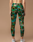 Animal green peacock feather leggings