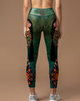 Animal beautiful girl hold black cat art oil painting leggings