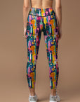Colorful and playful abstract gouache forest illustration leggings